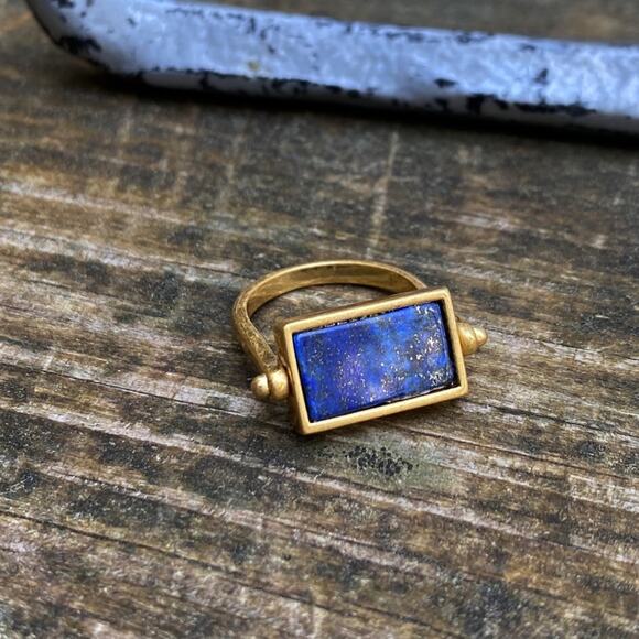 NEW Antique Style Rectangle Lapis Flip Ring - Picture 3 of 7